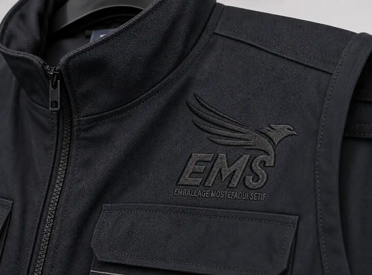 Logo EMS brodé sur veste professionnelle